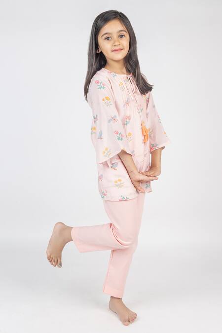MR Brat_Pink Muslin Digital Print Kurta And Pant Set _at_Aza_Fashions