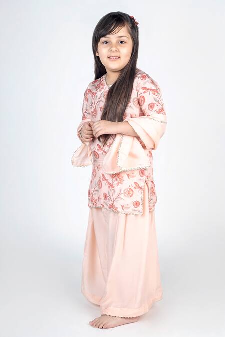 Buy_MR Brat_Pink Muslin, Linen Digital Print Kurta Sharara Set _Online_at_Aza_Fashions