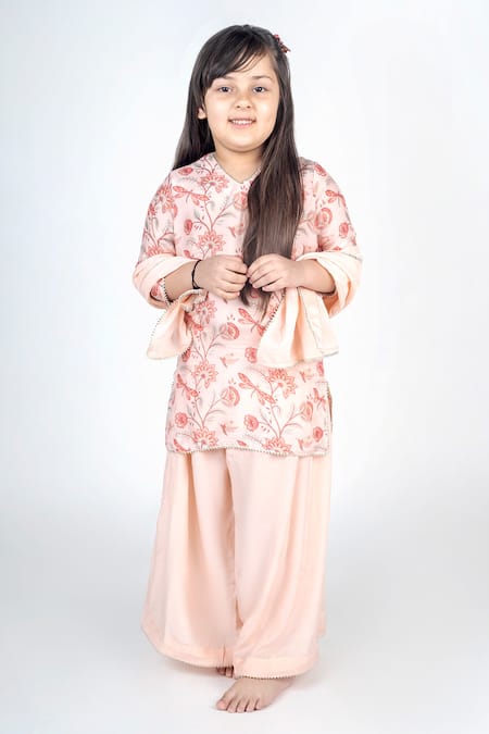 Shop_MR Brat_Pink Muslin, Linen Digital Print Kurta Sharara Set _Online_at_Aza_Fashions
