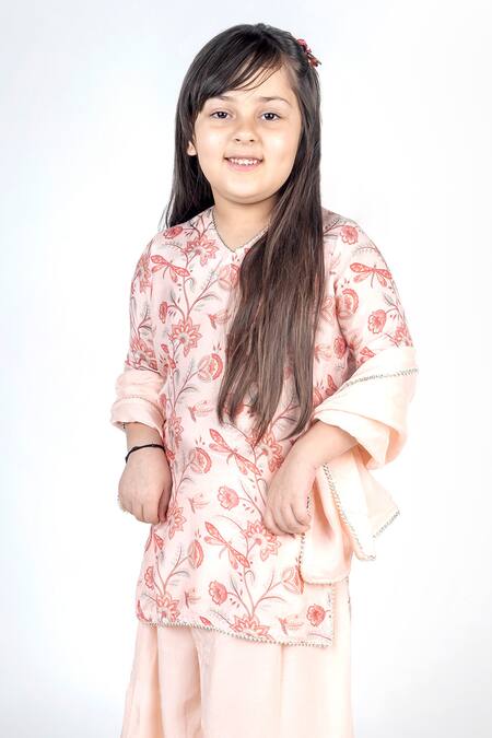 MR Brat_Pink Muslin, Linen Digital Print Kurta Sharara Set _at_Aza_Fashions