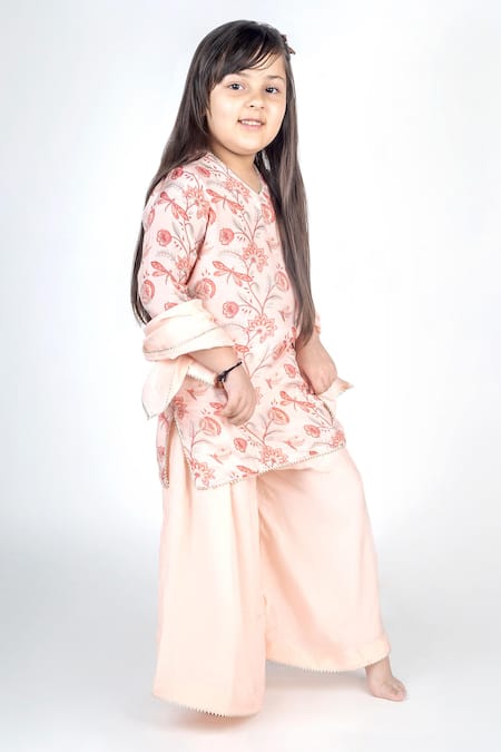 Buy_MR Brat_Pink Muslin, Linen Digital Print Kurta Sharara Set 