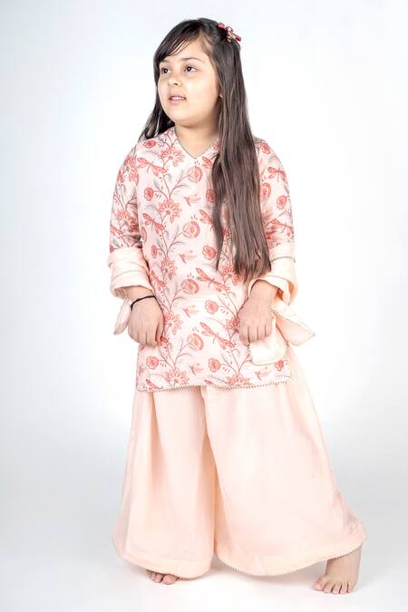 Shop_MR Brat_Pink Muslin, Linen Digital Print Kurta Sharara Set 