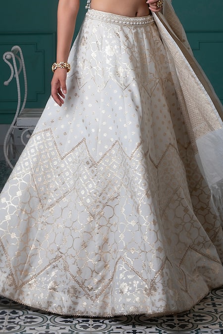 Jiya by Veer Design Studio Gold Tissue, Chanderi Zari, Embroidery Panelled Bridal Lehenga And Blouse Set Online at Aza Fashions Jiya by Veer Design Studio_Gold Tissue, Chanderi Zari, Embroidery Panelled Bridal Lehenga And Blouse Set _Online_at_Aza_Fashions