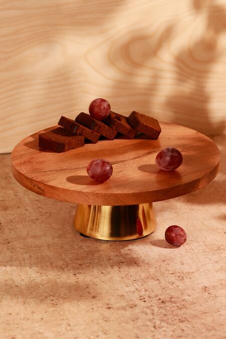 Elysian Home_Brown Wood, Metal Bark And Bliss Cake Stand_Online_at_Aza_Fashions