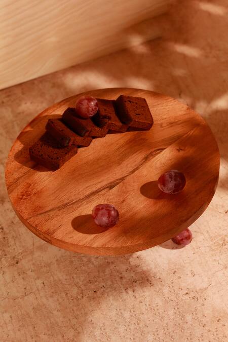 Elysian Home_Brown Wood, Metal Bark And Bliss Cake Stand_at_Aza_Fashions