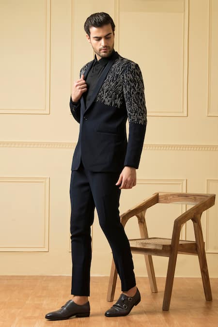 Hilo Design - Black Italian Ethnic Fabric Carmen Single-button Blazer And  Trouser Set For Men