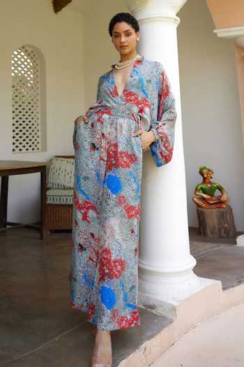 Nouria By Dipti Advait_Multi Color Cdc Printed Kera Band Collar Dawn Shirt And Pant Set _at_Aza_Fashions
