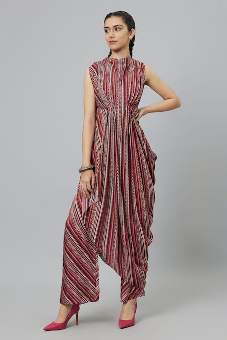 SVA by Sonam & Paras Modi Bohemian Stripe Print Draped Crop Top & Pant Set 