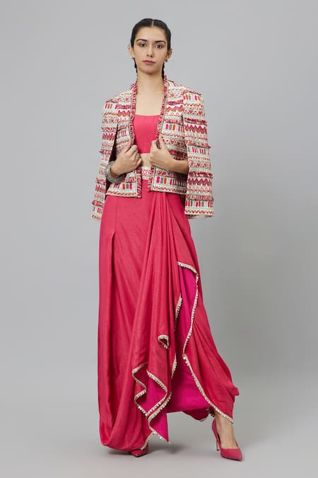 SVA by Sonam & Paras Modi Structured Jacket & Draped Skirt Set 