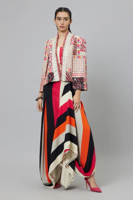 SVA by Sonam & Paras Modi Structured Jacket & Printed Draped Skirt Set 