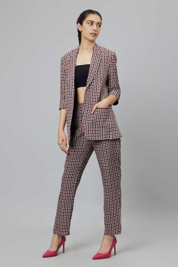 Shop Sva By Sonam & Paras Modi Black Crepe Printed Geometric Lapel Collar Suit And Pant Set Online at Aza Fashions Shop_Sva By Sonam & Paras Modi_Black Crepe Printed Geometric Lapel Collar Suit And Pant Set_Online_at_Aza_Fashions