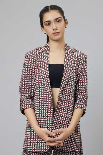 Sva By Sonam & Paras Modi Black Crepe Printed Geometric Lapel Collar Suit And Pant Set at Aza Fashions Sva By Sonam & Paras Modi_Black Crepe Printed Geometric Lapel Collar Suit And Pant Set_at_Aza_Fashions