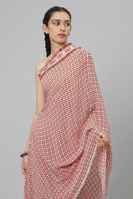 Shop_Sva By Sonam & Paras Modi_Ivory Crepe Embroidery Geometric Print One Shoulder Draped Kurta And Pant Set_Online_at_Aza_Fashions