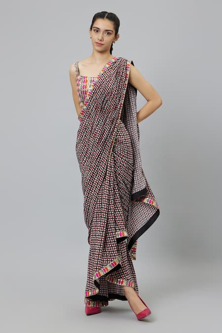 SVA by Sonam & Paras Modi Geometric Print Cascase Saree With Bustier 