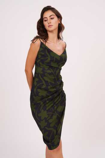 Shop_House Of Varada_Black Muslin V-neck Abstract Print Dress _Online_at_Aza_Fashions