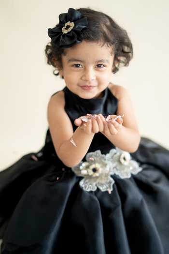 Ruchika Lath Label_Black Organza, Crepe Embroidery Placement Floral Applique Dress _at_Aza_Fashions