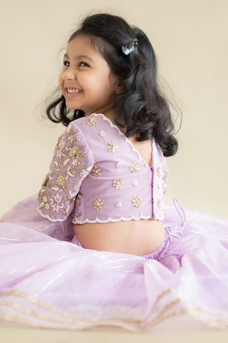 Shop_Ruchika Lath Label_Purple Tulle, Organza, Linen Sequins, Lavender Zari Embroidered Lehenga Set _at_Aza_Fashions
