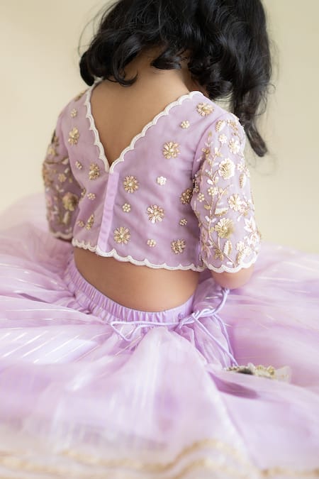 Ruchika Lath Label_Purple Tulle, Organza, Linen Sequins, Lavender Zari Embroidered Lehenga Set _Online_at_Aza_Fashions