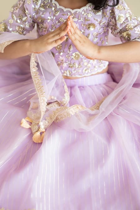 Shop_Ruchika Lath Label_Purple Tulle, Organza, Linen Sequins, Lavender Zari Embroidered Lehenga Set _Online_at_Aza_Fashions