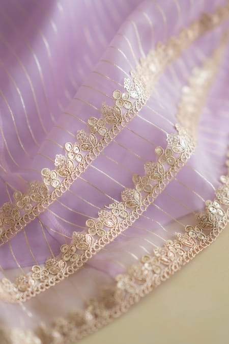 Buy_Ruchika Lath Label_Purple Tulle, Organza, Linen Sequins, Lavender Zari Embroidered Lehenga Set 