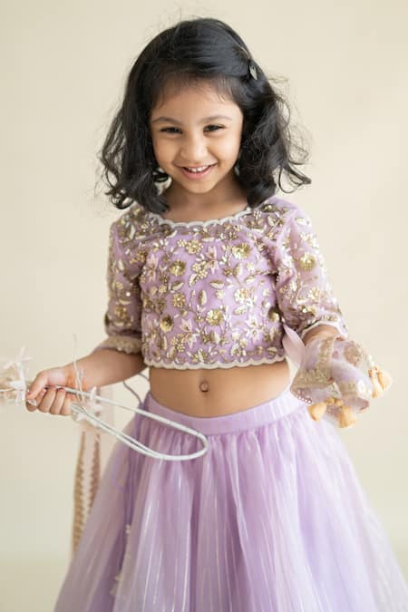 Shop_Ruchika Lath Label_Purple Tulle, Organza, Linen Sequins, Lavender Zari Embroidered Lehenga Set 