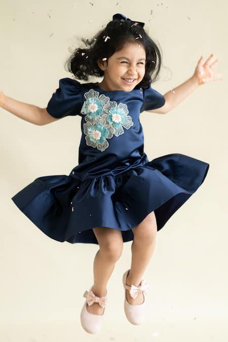 Ruchika Lath Label_Blue Embroidery Navy Floral Dress _Online_at_Aza_Fashions