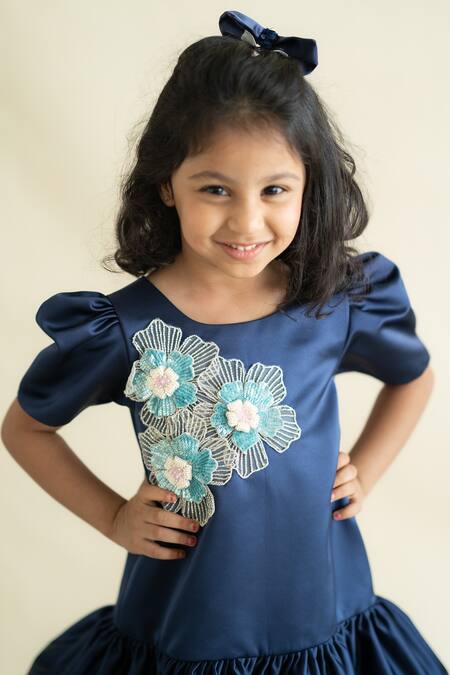 Buy_Ruchika Lath Label_Blue Embroidery Navy Floral Dress 