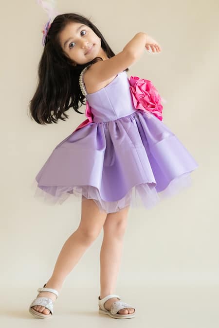 Buy_Ruchika Lath Label_Purple Embroidery, Beads 3d Flower Applique Dress _Online_at_Aza_Fashions