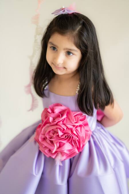 Shop_Ruchika Lath Label_Purple Embroidery, Beads 3d Flower Applique Dress _Online_at_Aza_Fashions