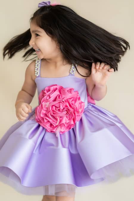 Buy_Ruchika Lath Label_Purple Embroidery, Beads 3d Flower Applique Dress 