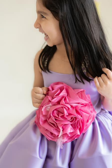 Shop_Ruchika Lath Label_Purple Embroidery, Beads 3d Flower Applique Dress 