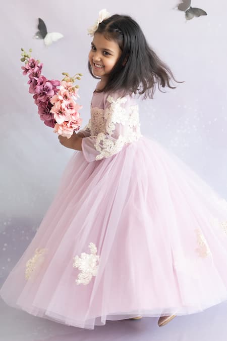 Buy_Ruchika Lath Label_Purple Tulle, Lace Embroidery Floral Chantilly Gown _Online_at_Aza_Fashions