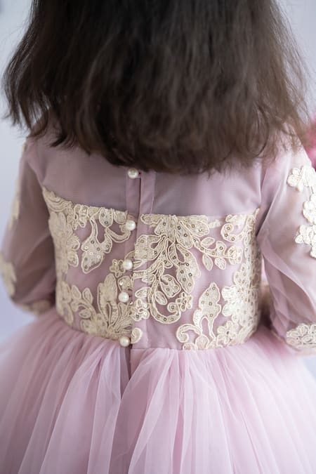 Shop_Ruchika Lath Label_Purple Tulle, Lace Embroidery Floral Chantilly Gown _Online_at_Aza_Fashions