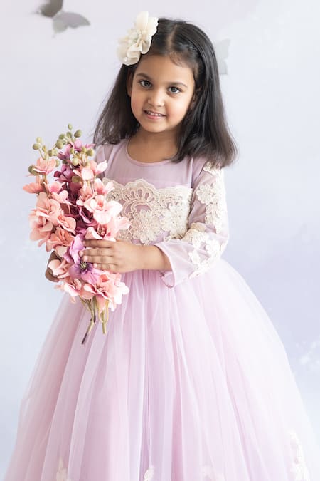 Ruchika Lath Label_Purple Tulle, Lace Embroidery Floral Chantilly Gown _at_Aza_Fashions