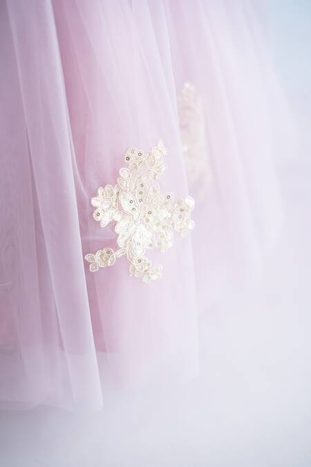 Buy_Ruchika Lath Label_Purple Tulle, Lace Embroidery Floral Chantilly Gown 