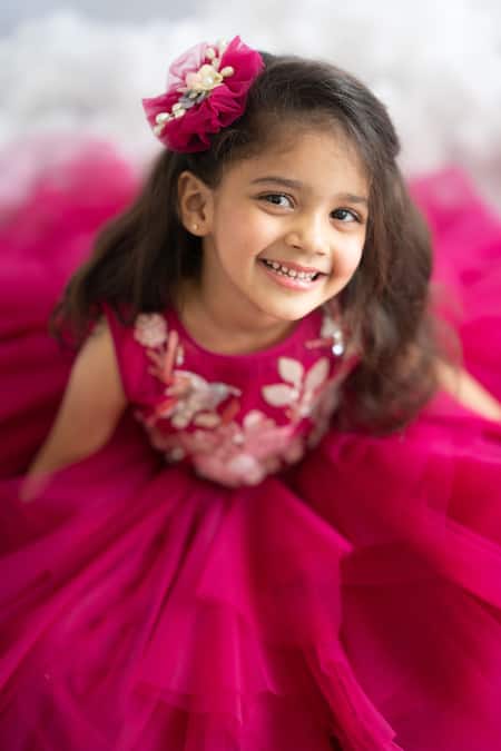 Buy_Ruchika Lath Label_Pink Tulle, Crepe Embroidery Hand Yoke Gown 