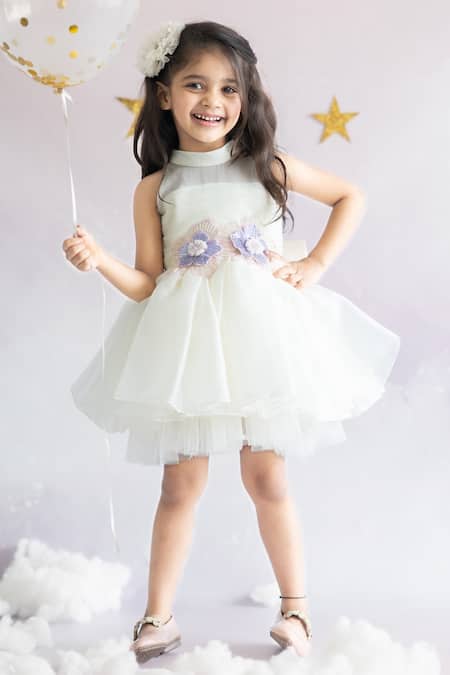 Ruchika Lath Label Off White Tulle, Satin, Organza, Crepe Embroidery, Sequins Floral Dress