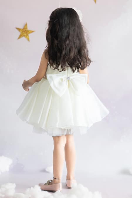 Shop Ruchika Lath Label Off White Tulle, Satin, Organza, Crepe Embroidery, Sequins Floral Dress at Aza Fashions Shop_Ruchika Lath Label_Off White Tulle, Satin, Organza, Crepe Embroidery, Sequins Floral Dress _at_Aza_Fashions