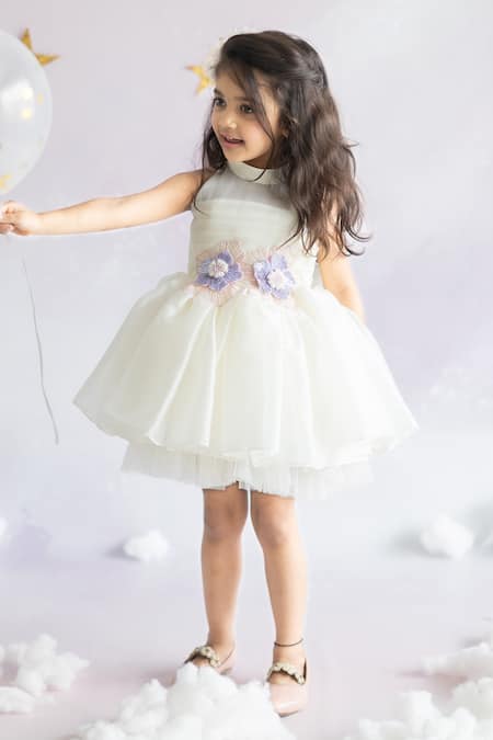 Buy Ruchika Lath Label Off White Tulle, Satin, Organza, Crepe Embroidery, Sequins Floral Dress Buy_Ruchika Lath Label_Off White Tulle, Satin, Organza, Crepe Embroidery, Sequins Floral Dress