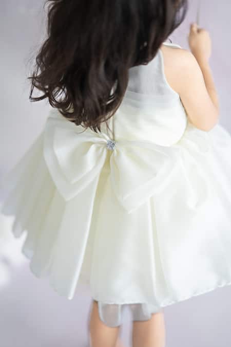 Shop Ruchika Lath Label Off White Tulle, Satin, Organza, Crepe Embroidery, Sequins Floral Dress Shop_Ruchika Lath Label_Off White Tulle, Satin, Organza, Crepe Embroidery, Sequins Floral Dress