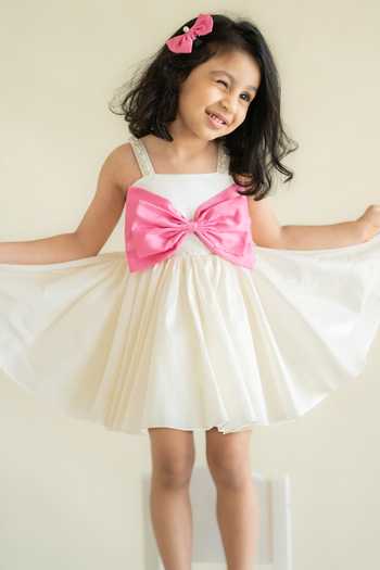 Ruchika Lath Label Off White Big Bow Applique Dress 