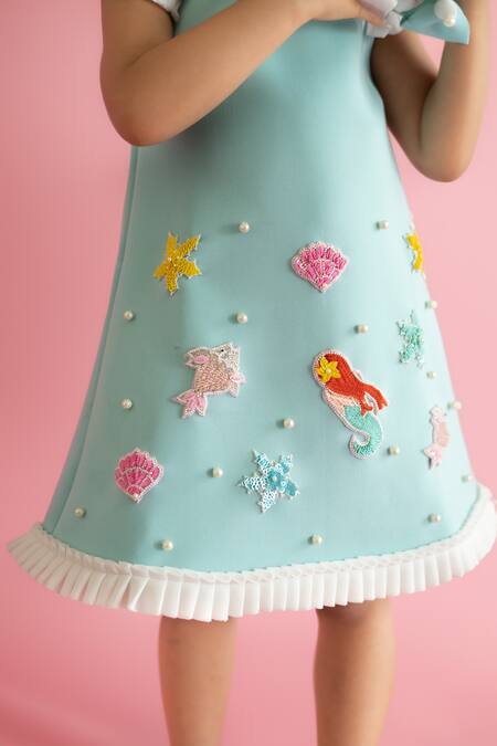 Ruchika Lath Label_Blue Neoprene Embroidery Mermaid Theme Dress _Online_at_Aza_Fashions