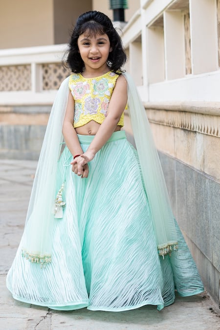 Buy HANSNI FASHION Baby Girls Yellow Self Design Silk Blend Lehenga Choli  Set With Dupatta Online at Best Prices in India - JioMart.