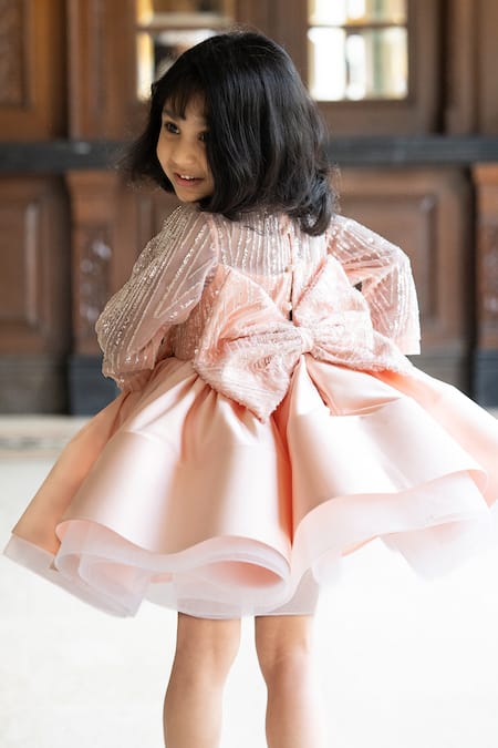 Shop Ruchika Lath Label Peach Tulle Sequins Embroidered Bodice Dress at Aza Fashions Shop_Ruchika Lath Label_Peach Tulle Sequins Embroidered Bodice Dress_at_Aza_Fashions