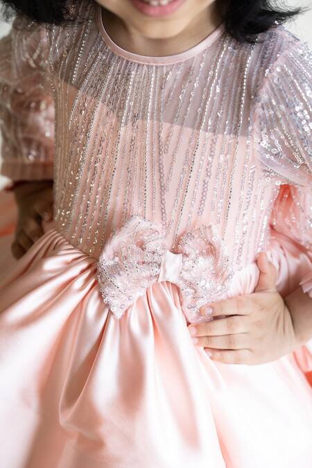 Buy Ruchika Lath Label Peach Tulle Sequins Embroidered Bodice Dress Online at Aza Fashions Buy_Ruchika Lath Label_Peach Tulle Sequins Embroidered Bodice Dress_Online_at_Aza_Fashions