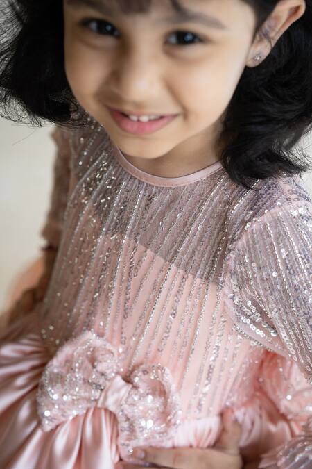 Buy Ruchika Lath Label Peach Tulle Sequins Embroidered Bodice Dress Buy_Ruchika Lath Label_Peach Tulle Sequins Embroidered Bodice Dress