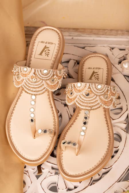 House Of Vian_Gold Jashn Embellished Flats _Online_at_Aza_Fashions