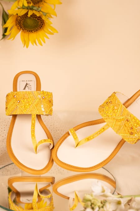 House Of Vian Yellow Juane Embellished Flats