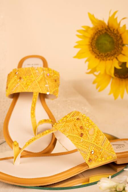 House Of Vian Yellow Juane Embellished Flats Online at Aza Fashions House Of Vian_Yellow Juane Embellished Flats _Online_at_Aza_Fashions