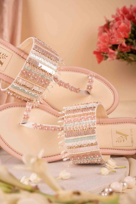 House Of Vian Pink Shyla Embellished Kolhapuri Flats Online at Aza Fashions House Of Vian_Pink Shyla Embellished Kolhapuri Flats _Online_at_Aza_Fashions